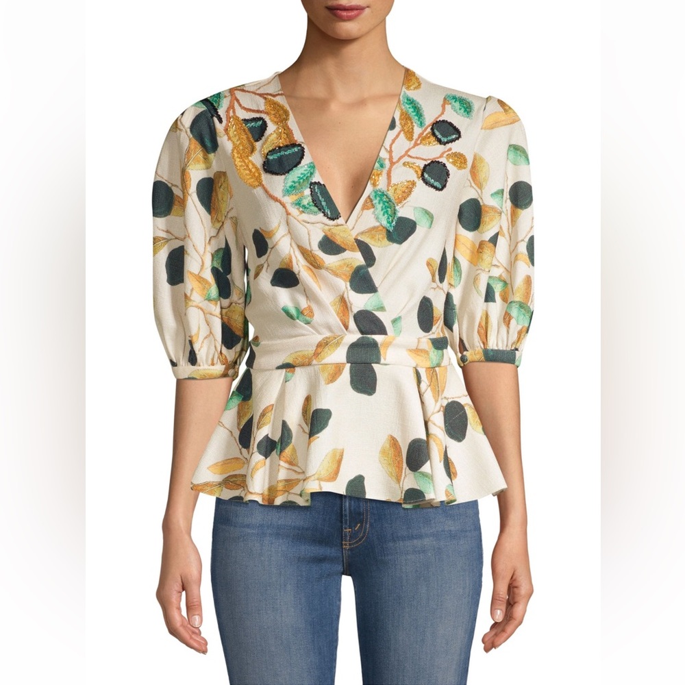 PatBO Fruta Print Wrap Blouse, size XS, NWT